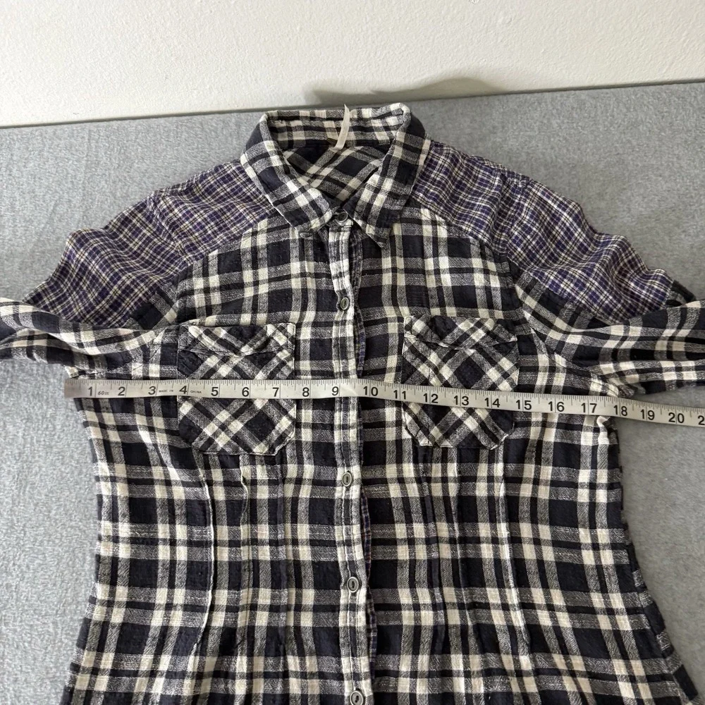 Free People Catch Up With Me Plaid Flannel Shirt Black Purple Womens Smal